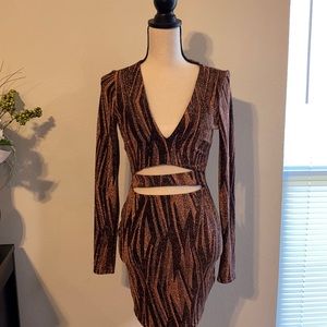 Small Pivy Brown/Rosegold Longsleeve Dress